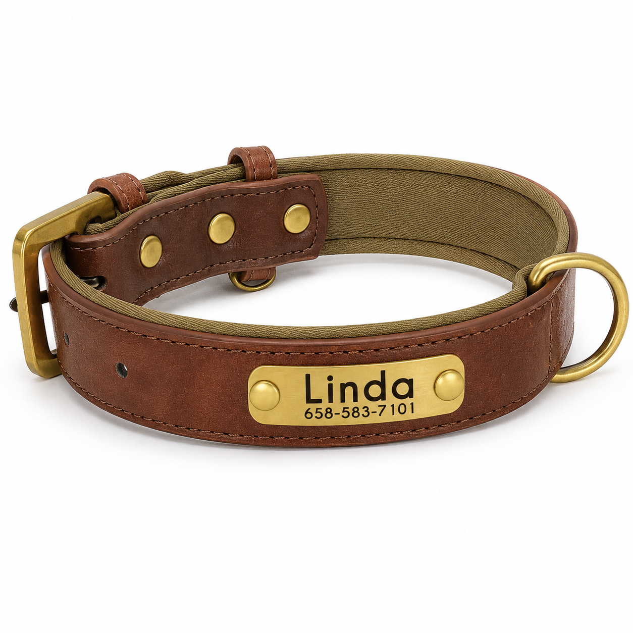 Flausi NamensBand Edles Leder-Set Halsband und Leine