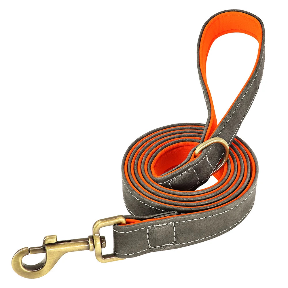 Flausi NamensBand Edles Leder-Set Halsband und Leine