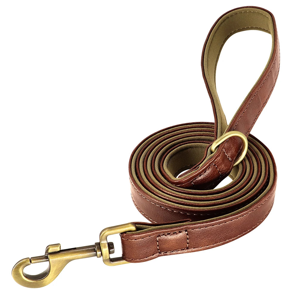 Flausi NamensBand Edles Leder-Set Halsband und Leine