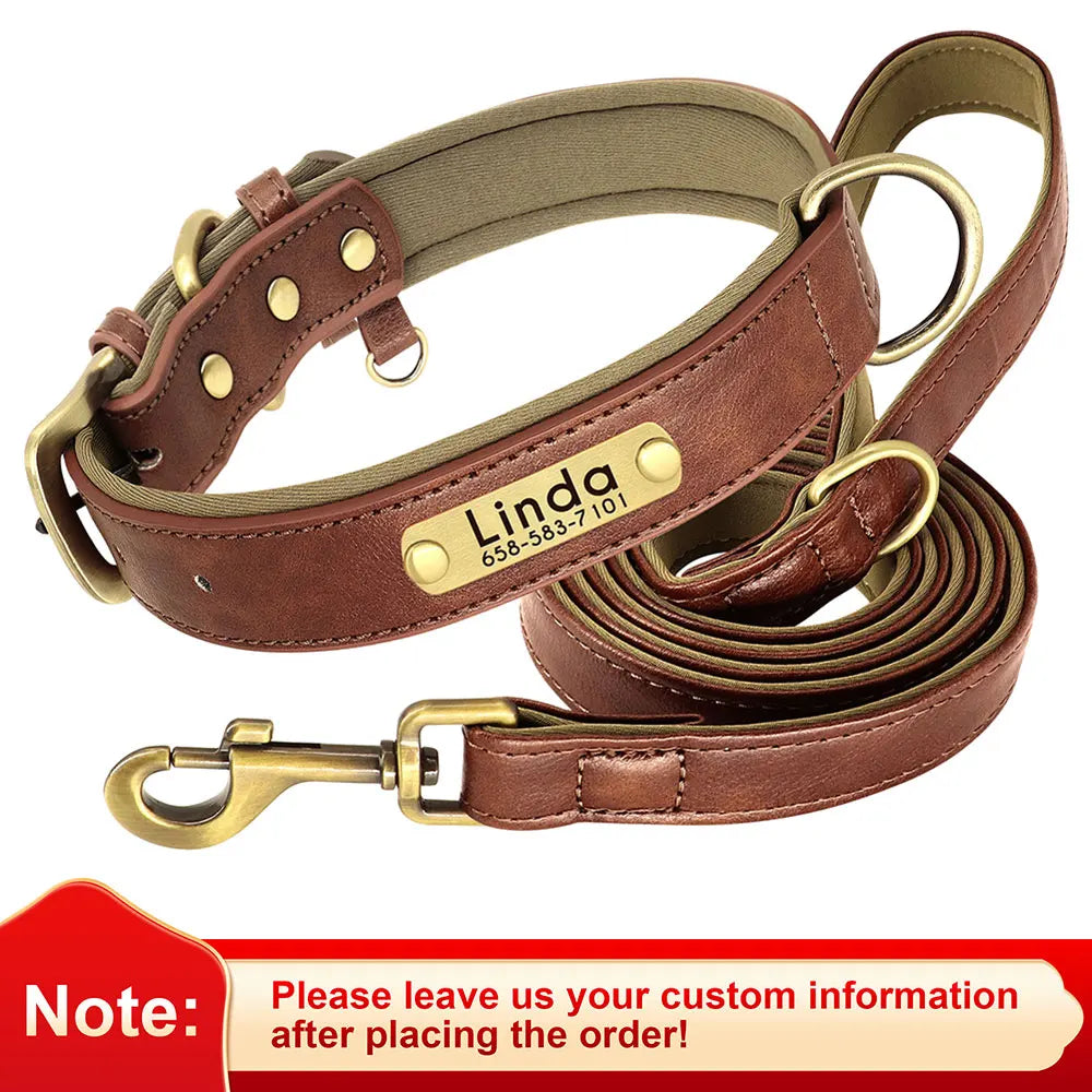 Flausi NamensBand Edles Leder-Set Halsband und Leine