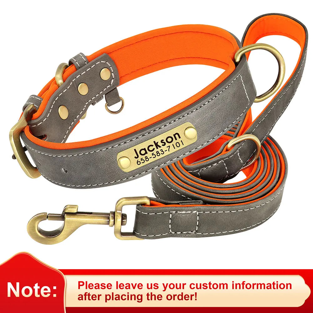 Flausi NamensBand Edles Leder-Set Halsband und Leine