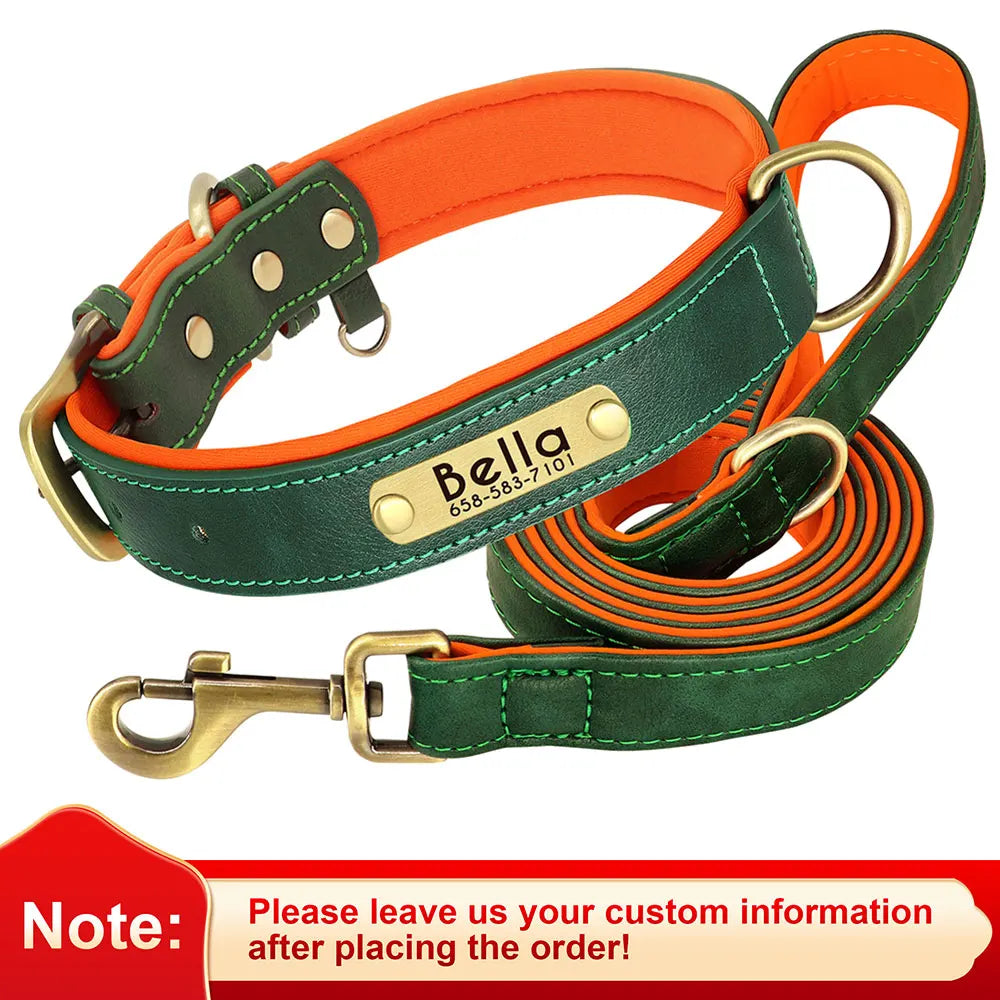 Flausi NamensBand Edles Leder-Set Halsband und Leine
