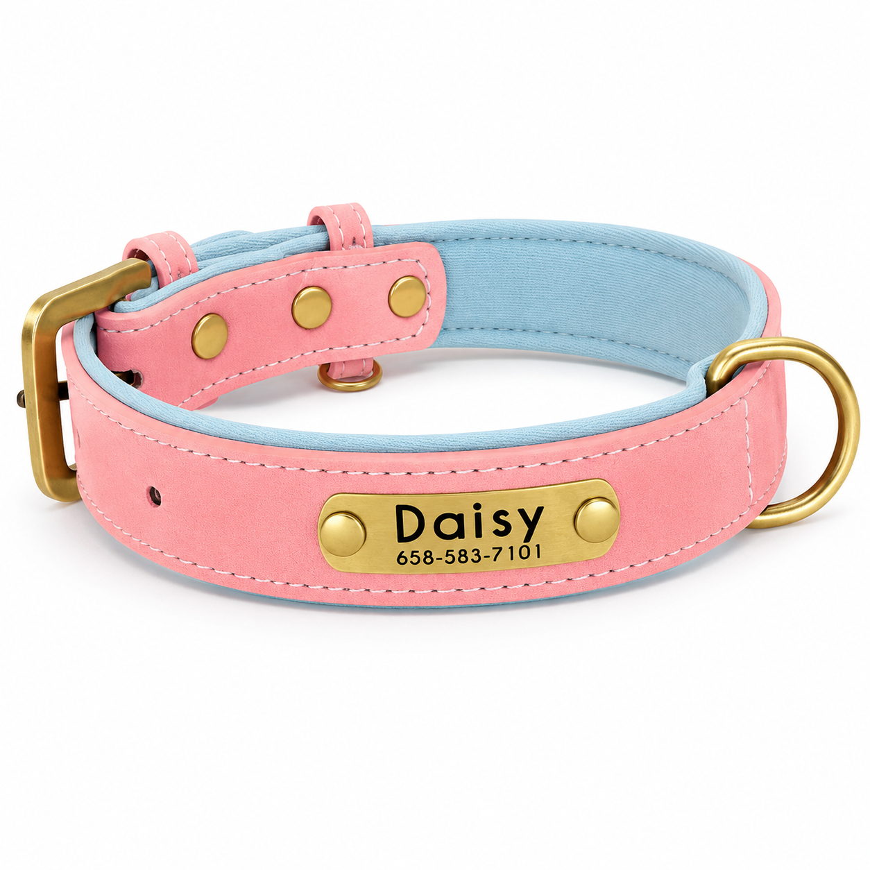 Flausi NamensBand Edles Leder-Set Halsband und Leine