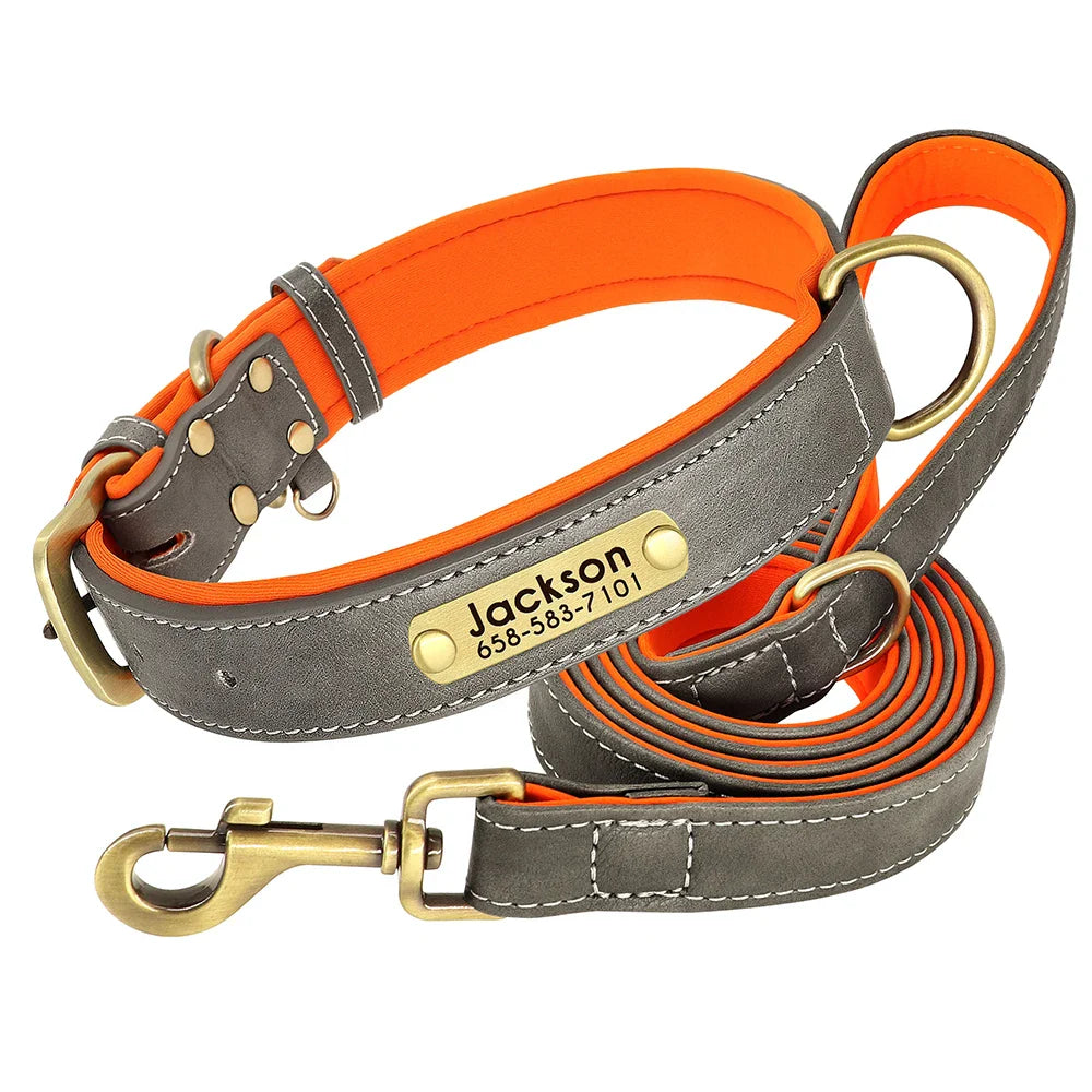 Flausi NamensBand Edles Leder-Set Halsband und Leine