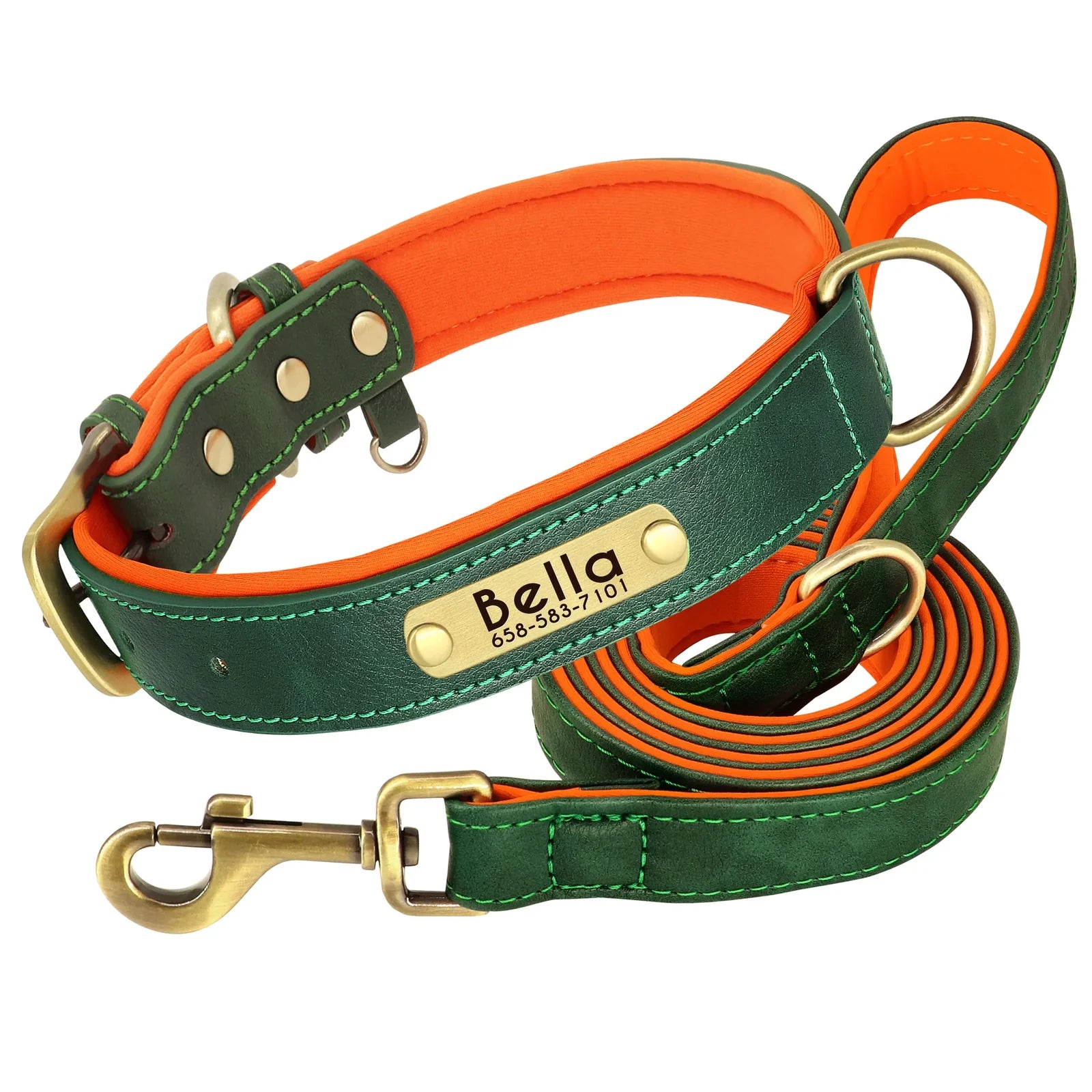Flausi NamensBand Edles Leder-Set Halsband und Leine