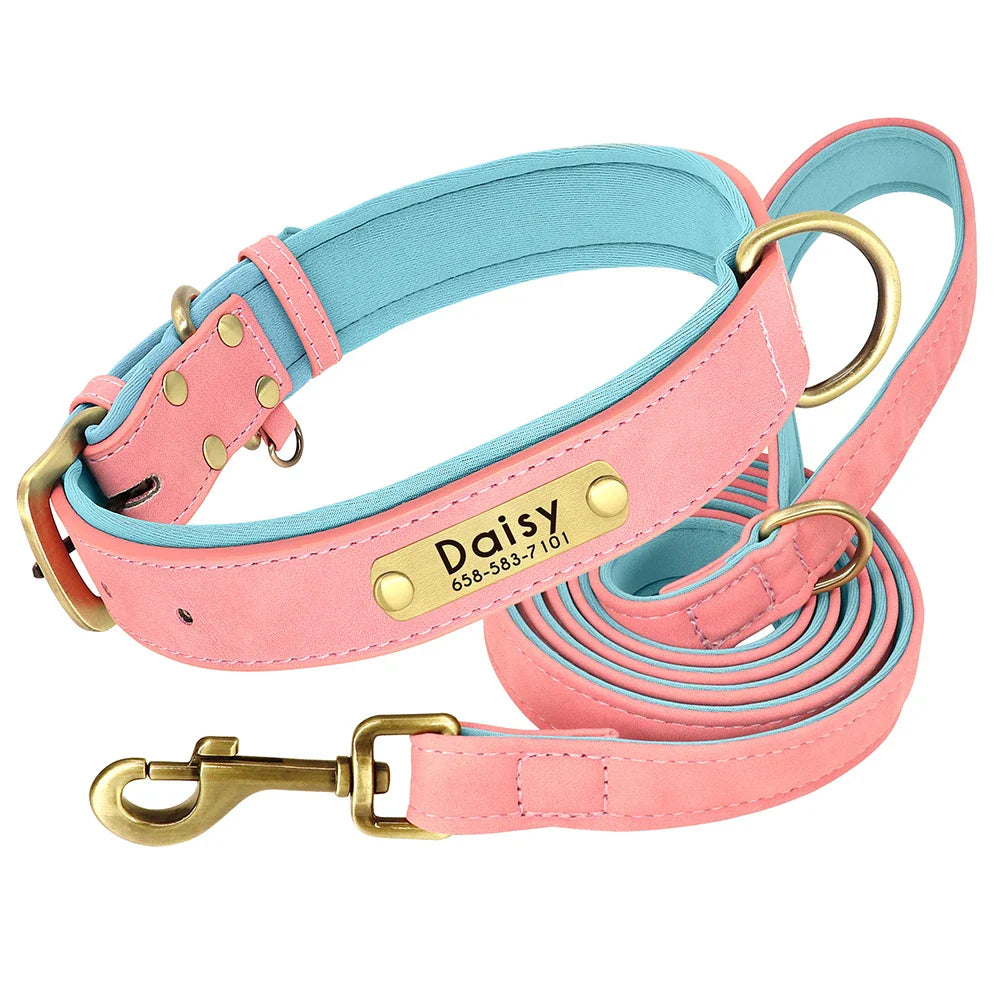 Flausi NamensBand Edles Leder-Set Halsband und Leine