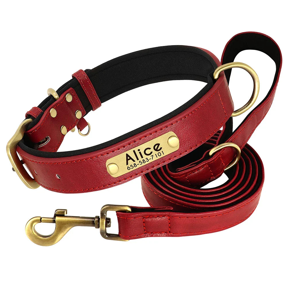 Flausi NamensBand Edles Leder-Set Halsband und Leine