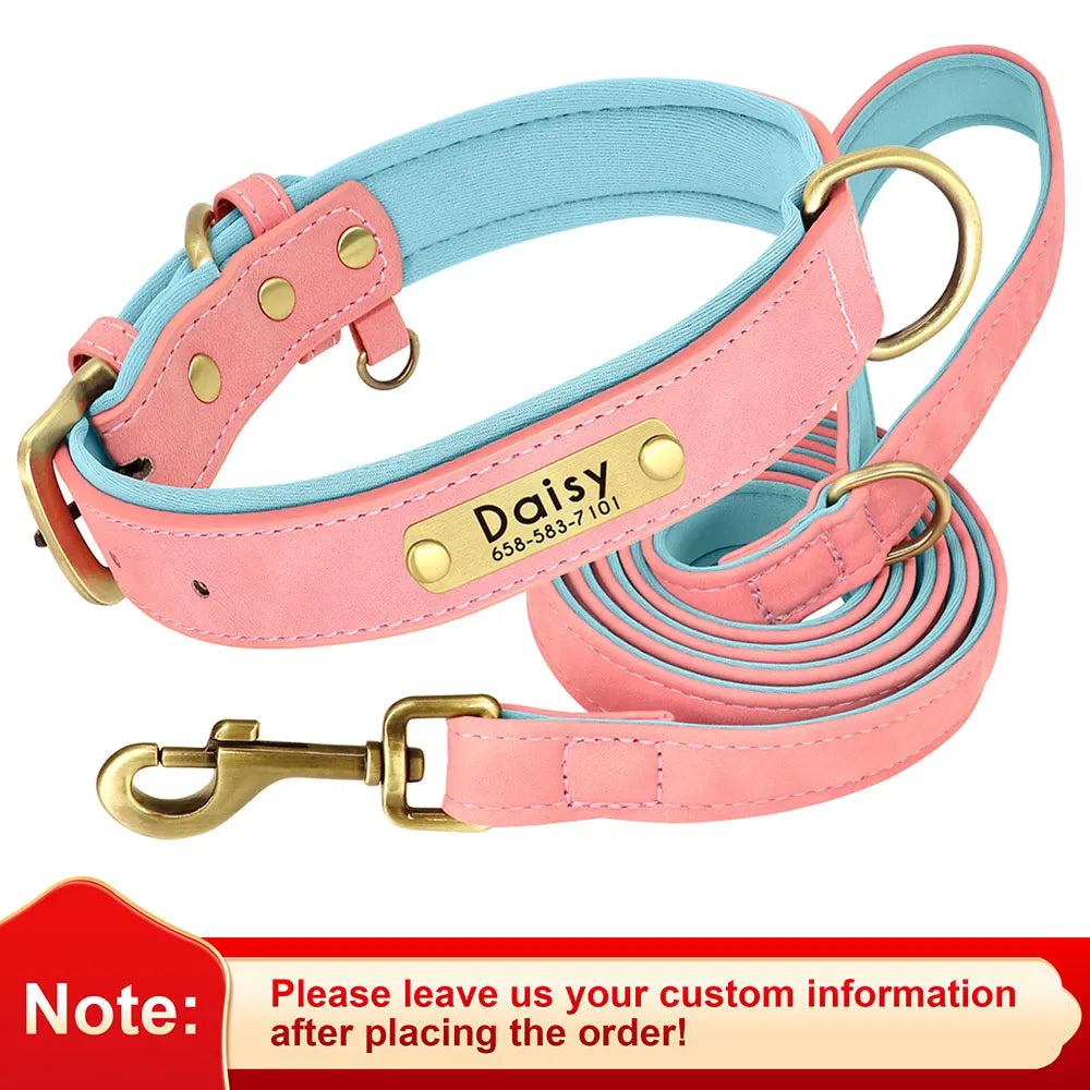 Flausi NamensBand Edles Leder-Set Halsband und Leine