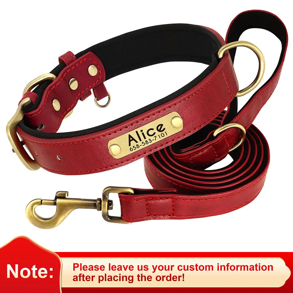 Flausi NamensBand Edles Leder-Set Halsband und Leine