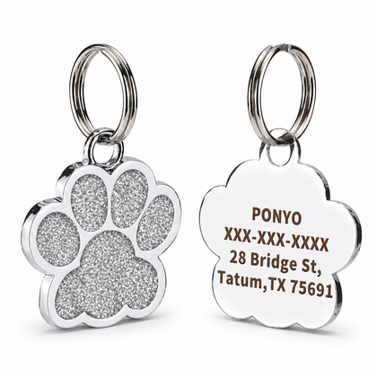 Flausi High-Quality Personalized Dog Tag - Glittering Zinc Alloy Paw