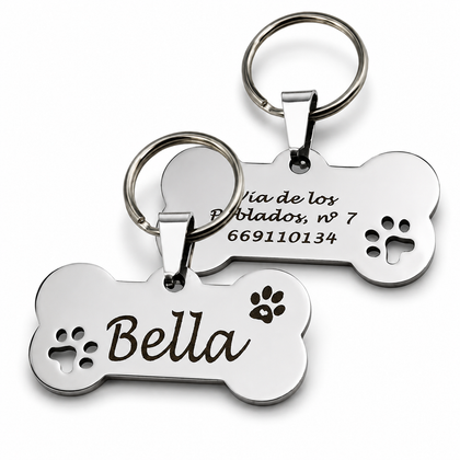 Flausi High-Quality Personalized Dog Tag – With Key Ring, Engraved on Both Sides