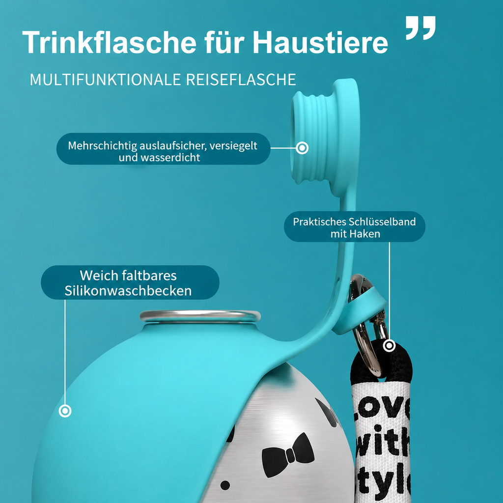 Flausi Napf2Go 2-in-1 Hunde-Trinkflasche mit Silikonnapf