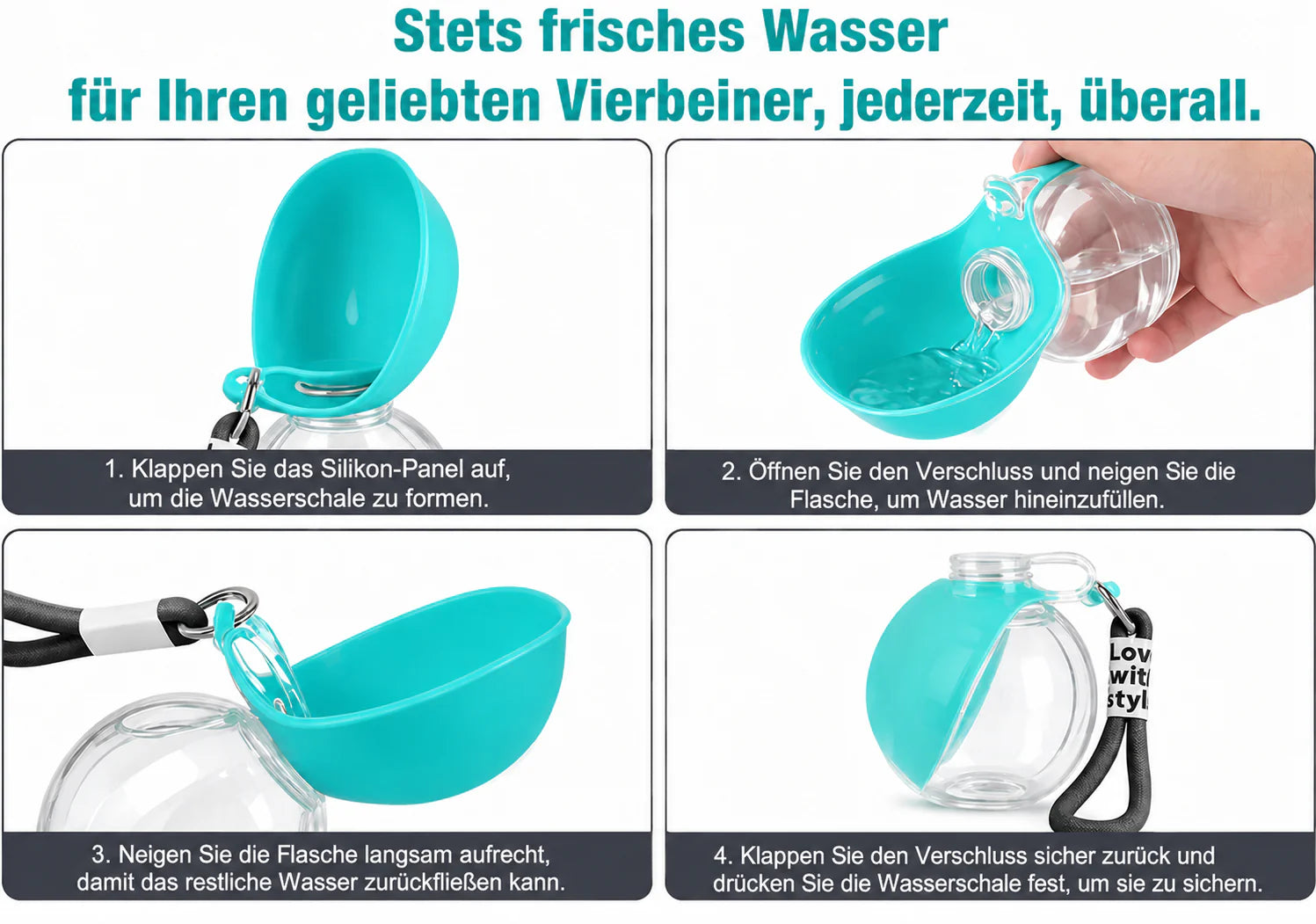 Flausi Napf2Go 2-in-1 Hunde-Trinkflasche mit Silikonnapf