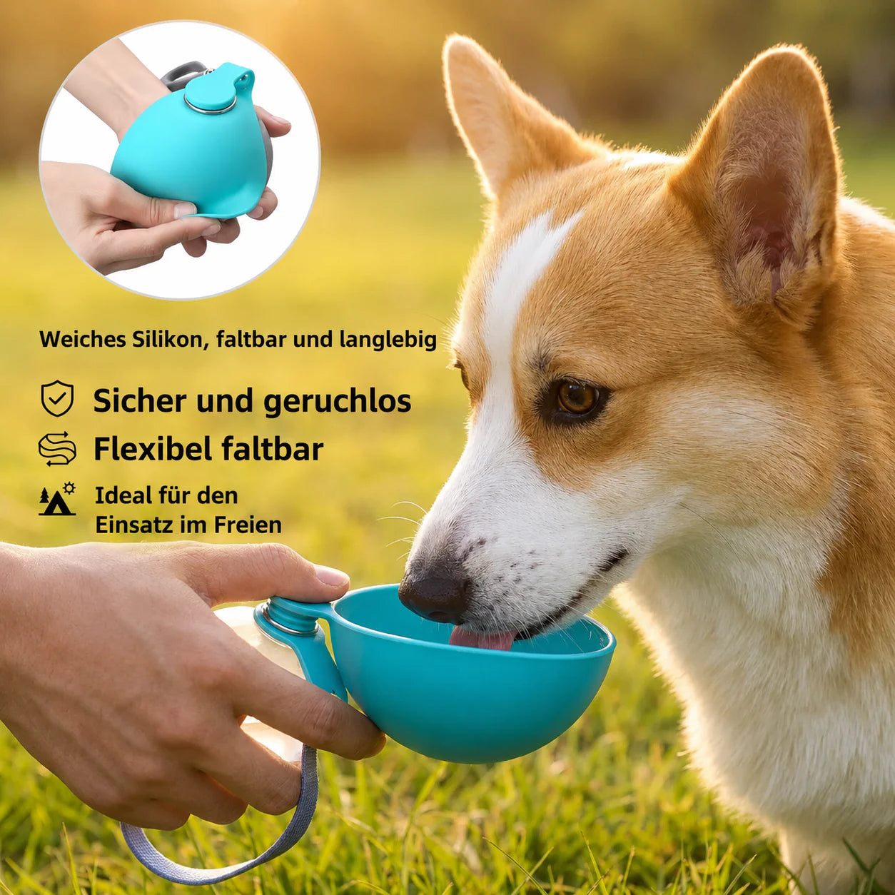 Flausi Napf2Go 2-in-1 Hunde-Trinkflasche mit Silikonnapf