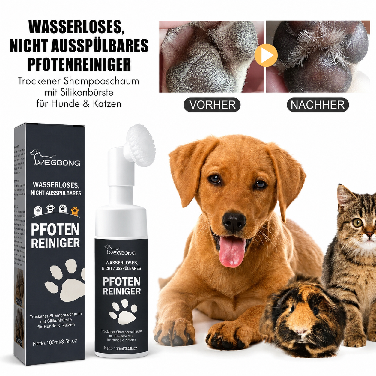 Flausi PfotenFrisch pflegender Pfotenreiniger Schaum mit Silikonbürste 100 Ml.