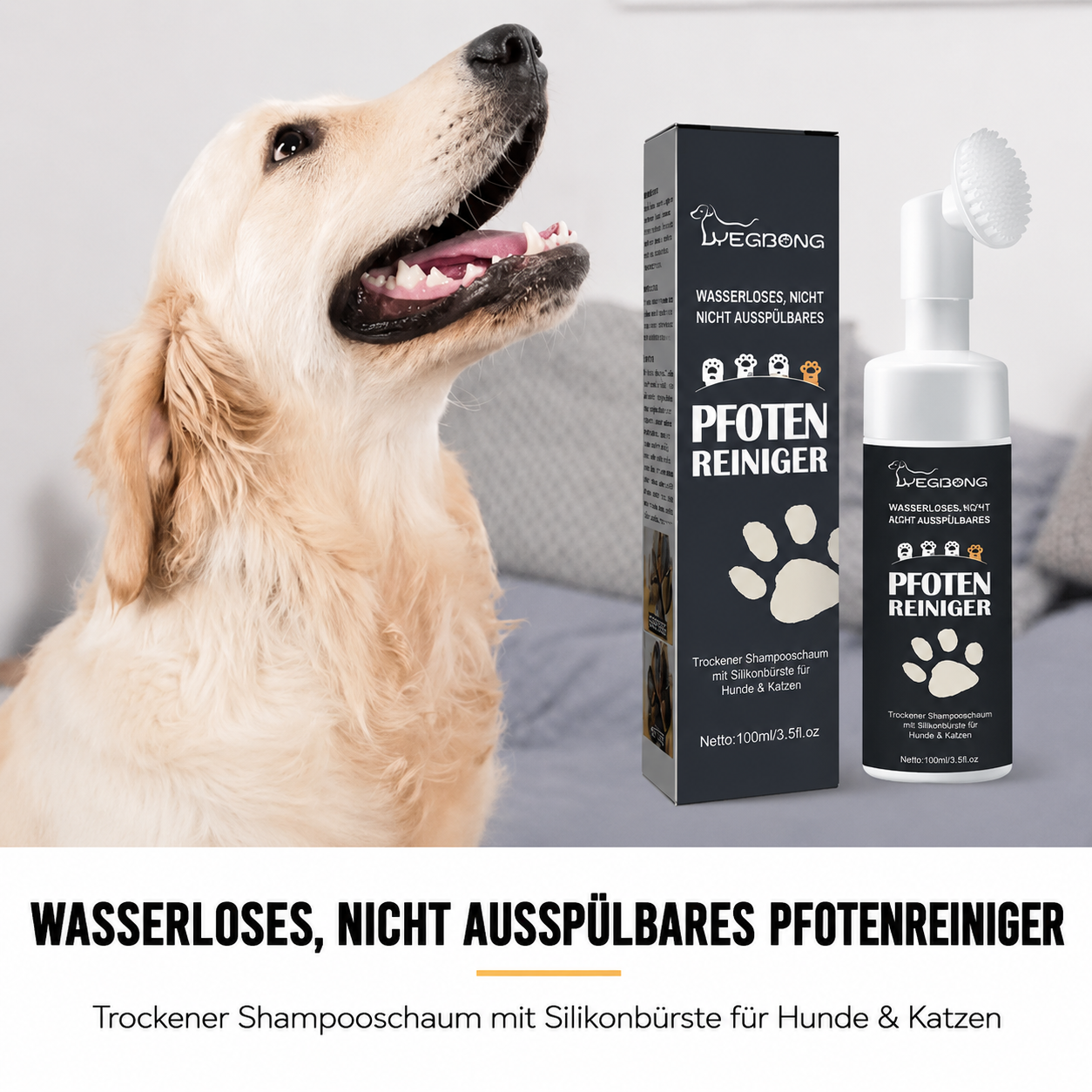 Flausi PfotenFrisch pflegender Pfotenreiniger Schaum mit Silikonbürste 100 Ml.