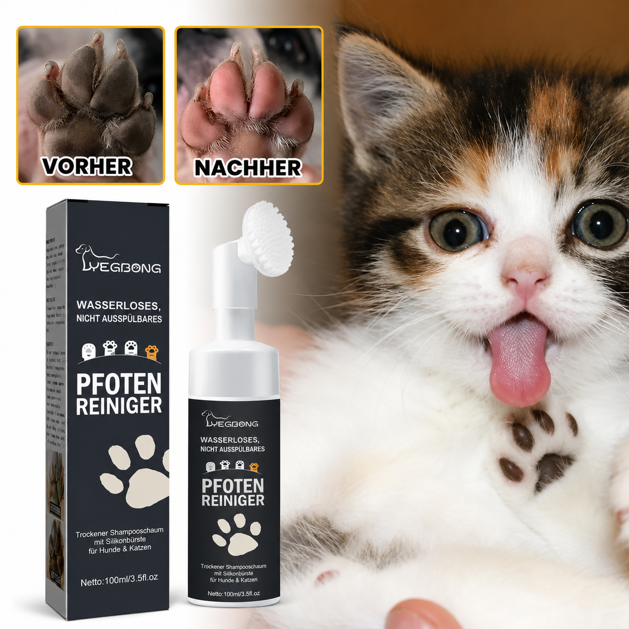 Flausi PfotenFrisch pflegender Pfotenreiniger Schaum mit Silikonbürste 100 Ml.