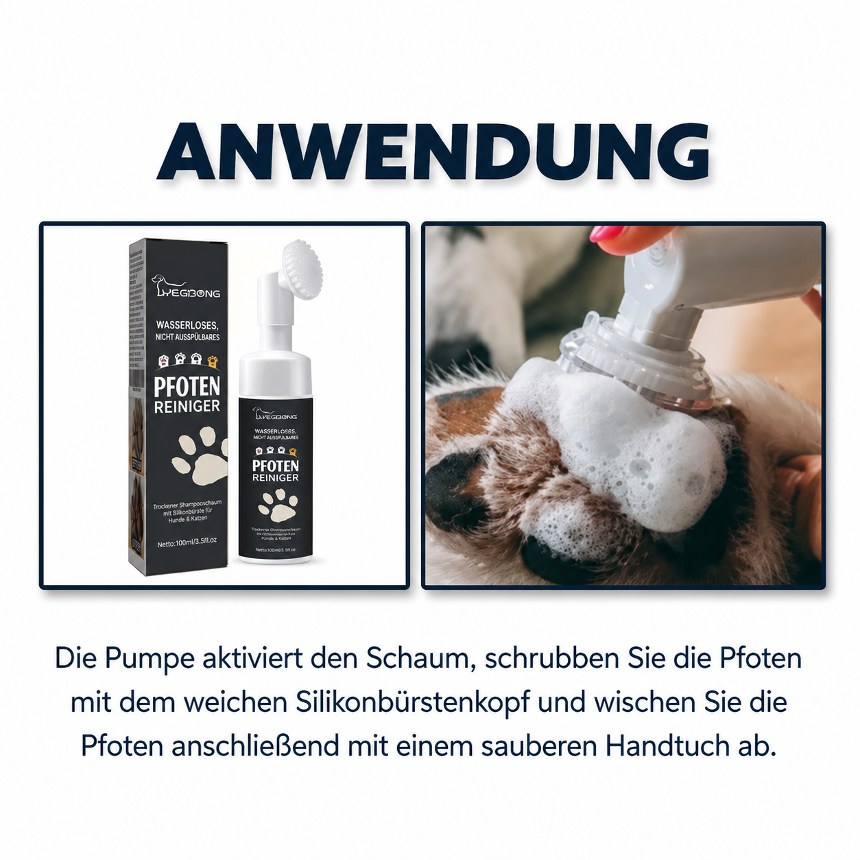 Flausi PfotenFrisch pflegender Pfotenreiniger Schaum mit Silikonbürste 100 Ml.