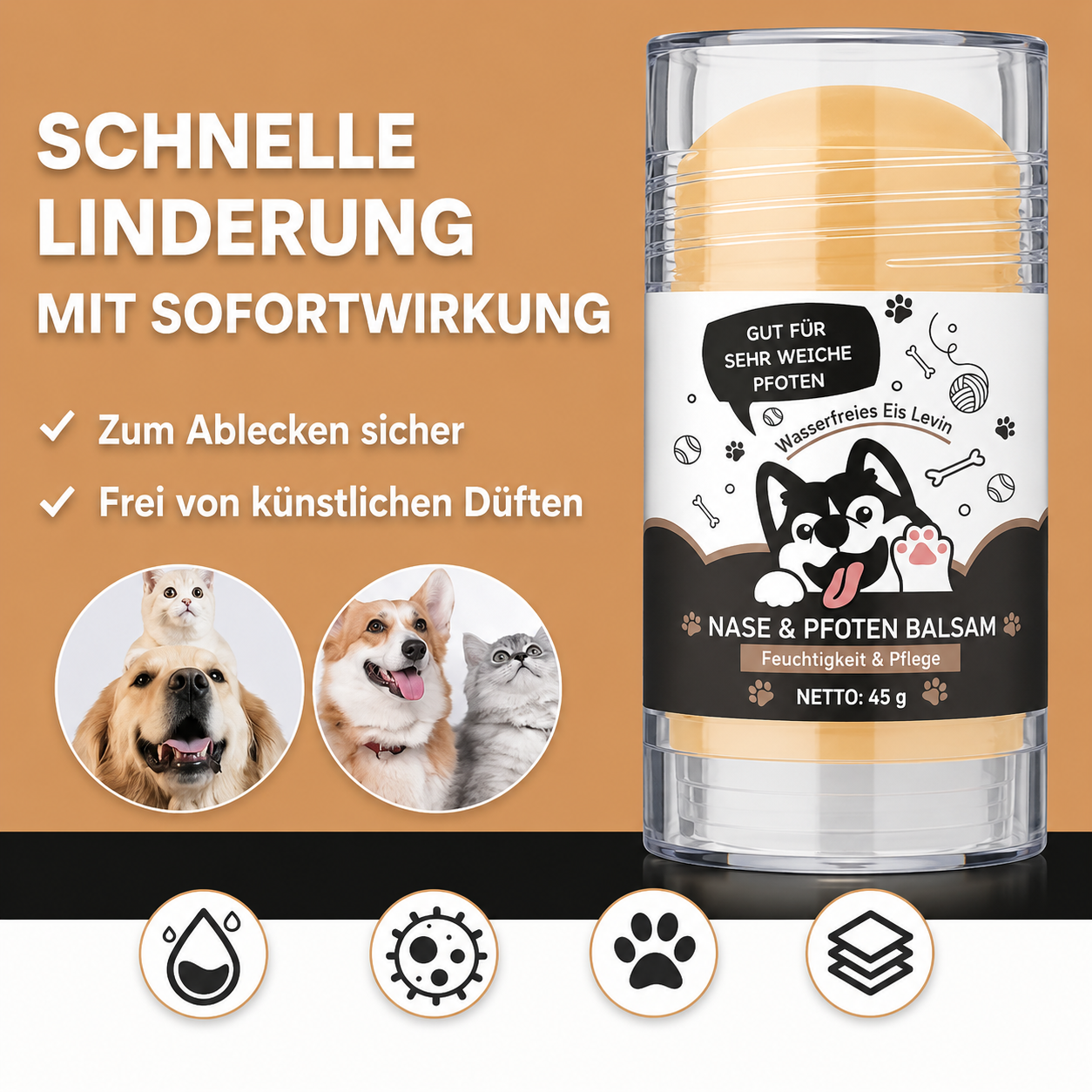 Flausi PfotenSeide pflegender Nasen- und Pfotenbalsam Stick für Hunde und Katzen 45g