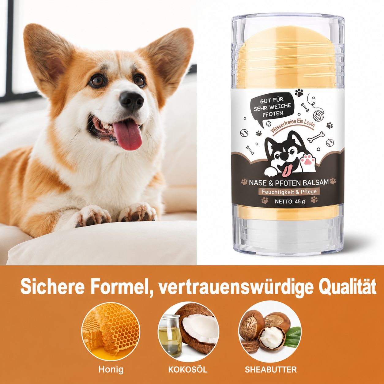 Flausi PfotenSeide pflegender Nasen- und Pfotenbalsam Stick für Hunde und Katzen 45g