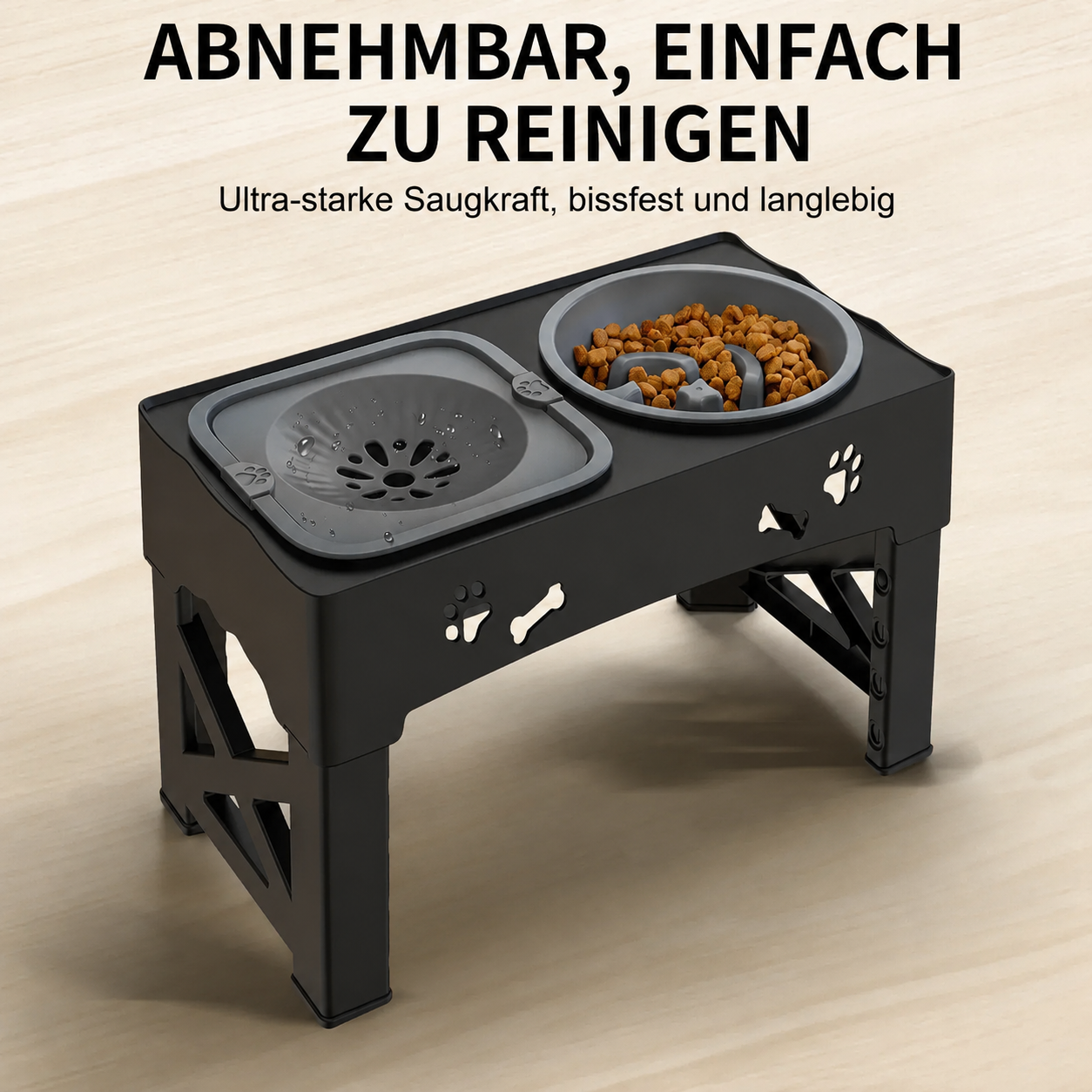 Flausi RückenFit 2-in-1 höhenverstellbarer schonender Futterplatz mit Anti-Schling Napf