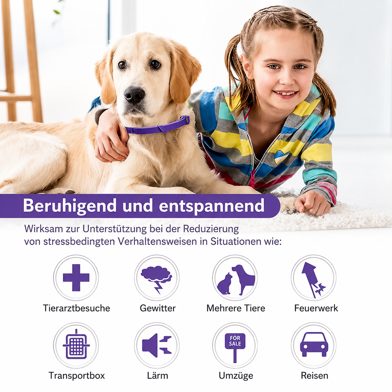 Flausi RuheBand sanftes Anti-Stress Halsband für Hunde und Katzen