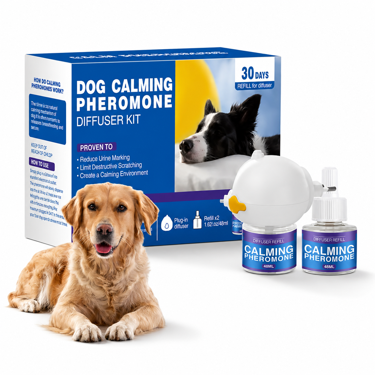Flausi RuheDuft Anti-Stress natürliche Pheromone Diffuser Kit für Hunde und Katzen