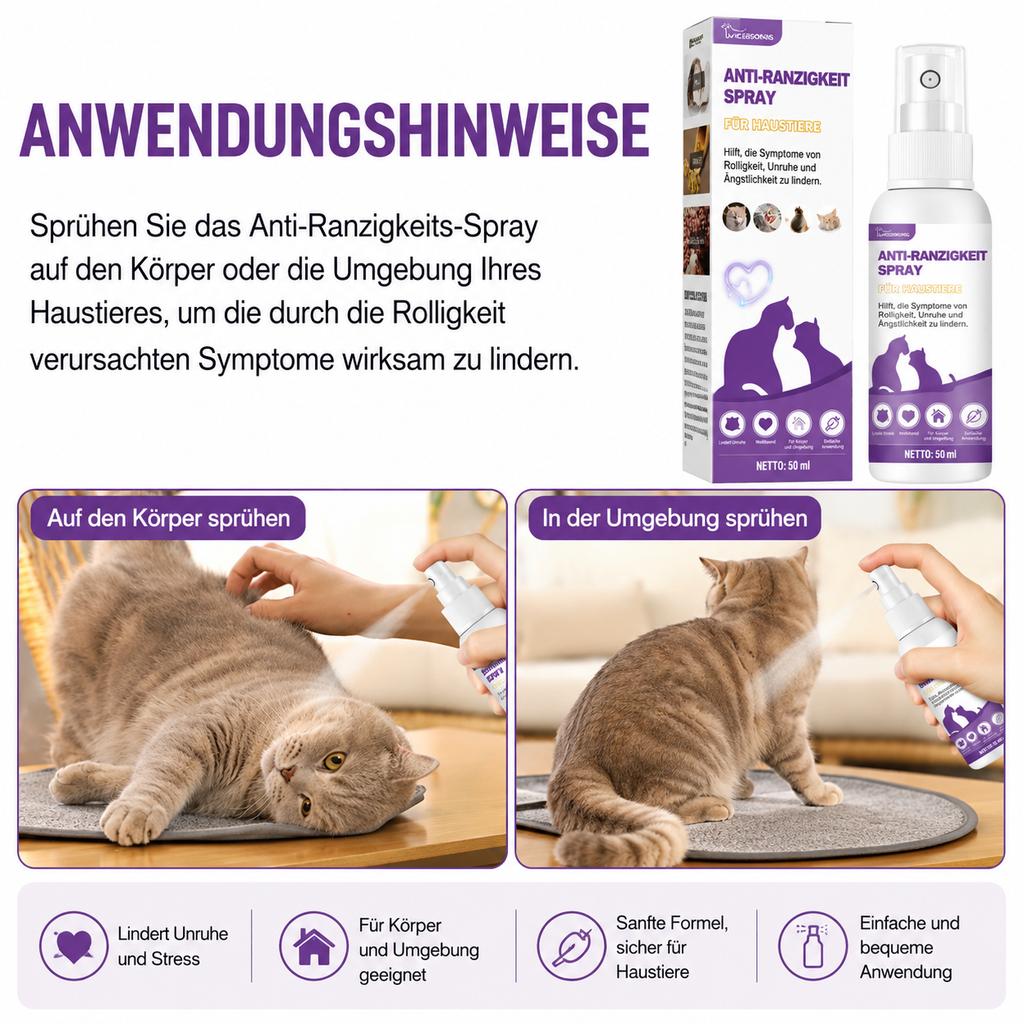 Flausi RuheSpray Anti-Stress natürliches Beruhigungsspray für Hunde und Katzen 50 Ml.