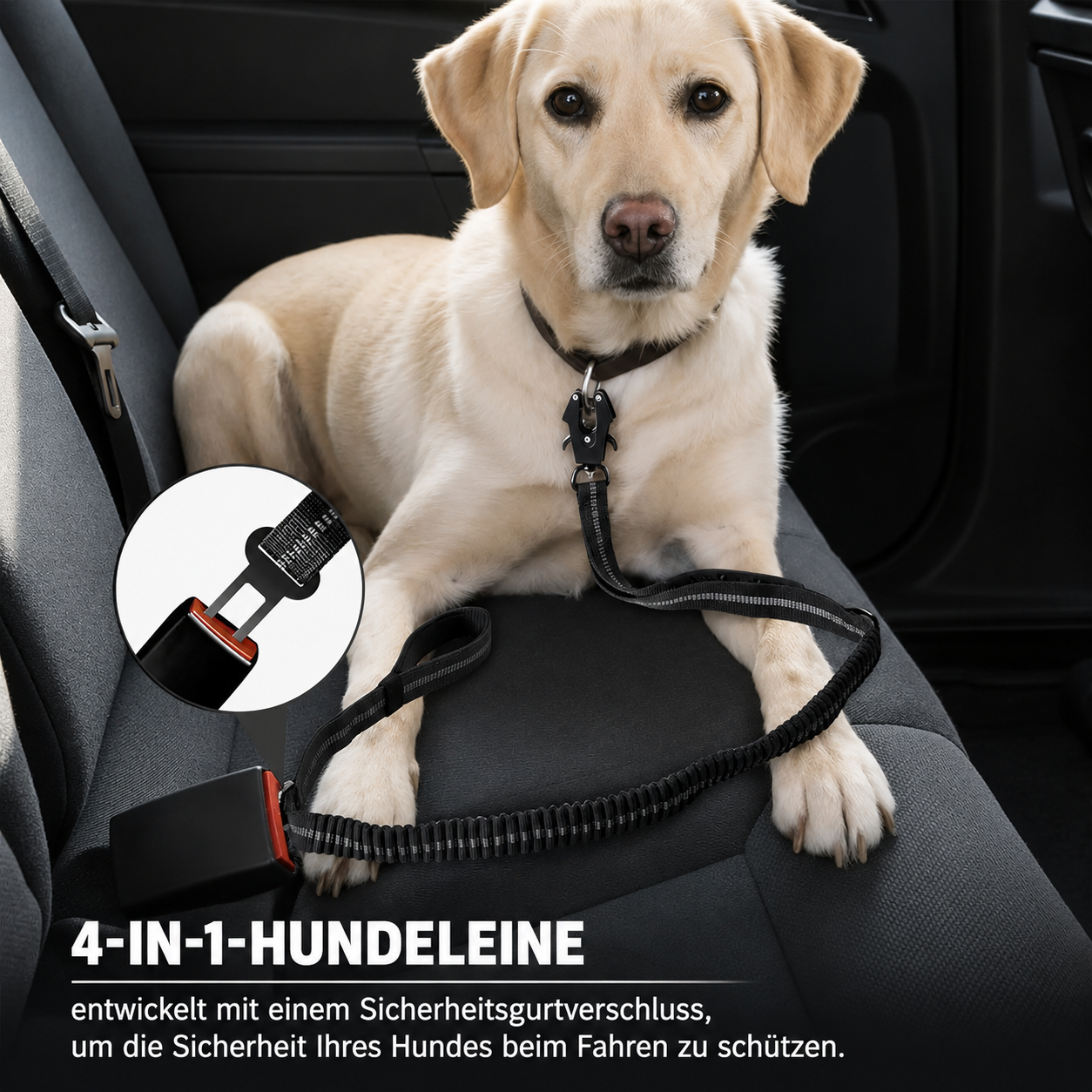 Flausi SanftZug™ 2-in-1 robuste Hundeleine mit Ruckdämpfer & Auto-Sicherheitsgurt