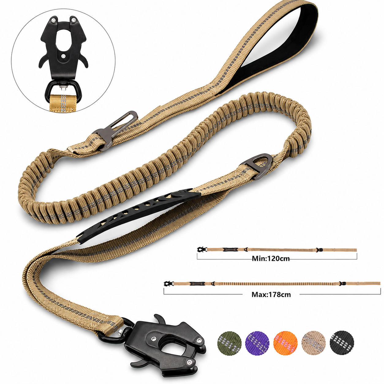 Flausi SanftZug™ 2-in-1 robuste Hundeleine mit Ruckdämpfer & Auto-Sicherheitsgurt
