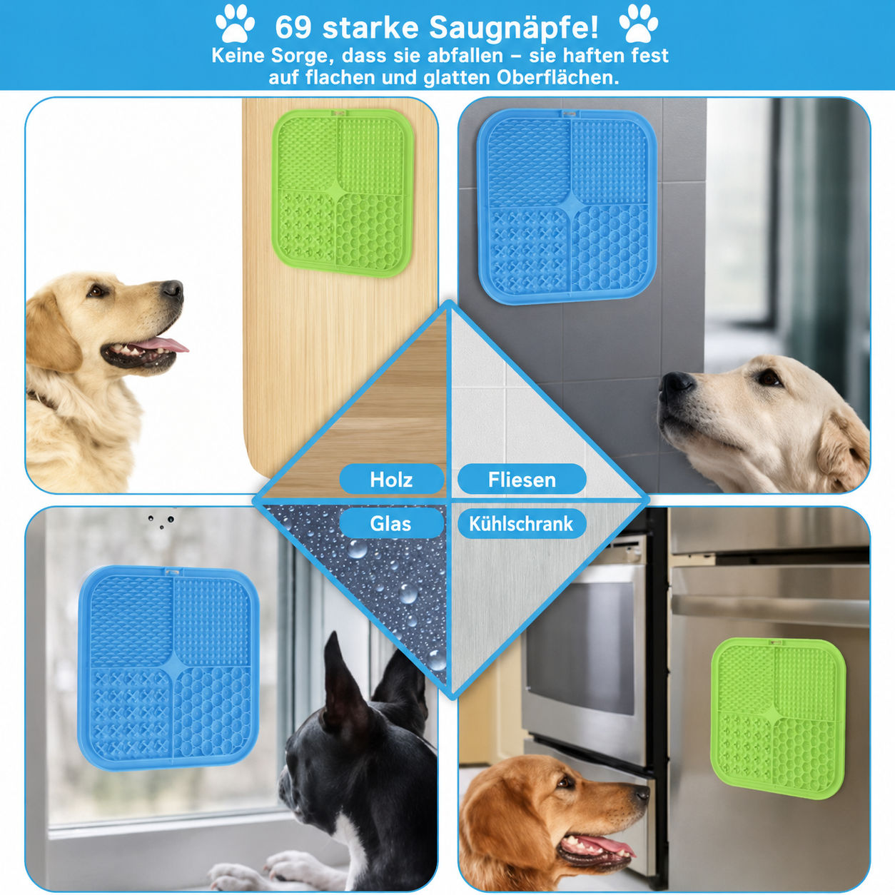Flausi SchleckSpaß beruhigende Schleckmatte mit 4 Texturzonen für Hunde und Katzen