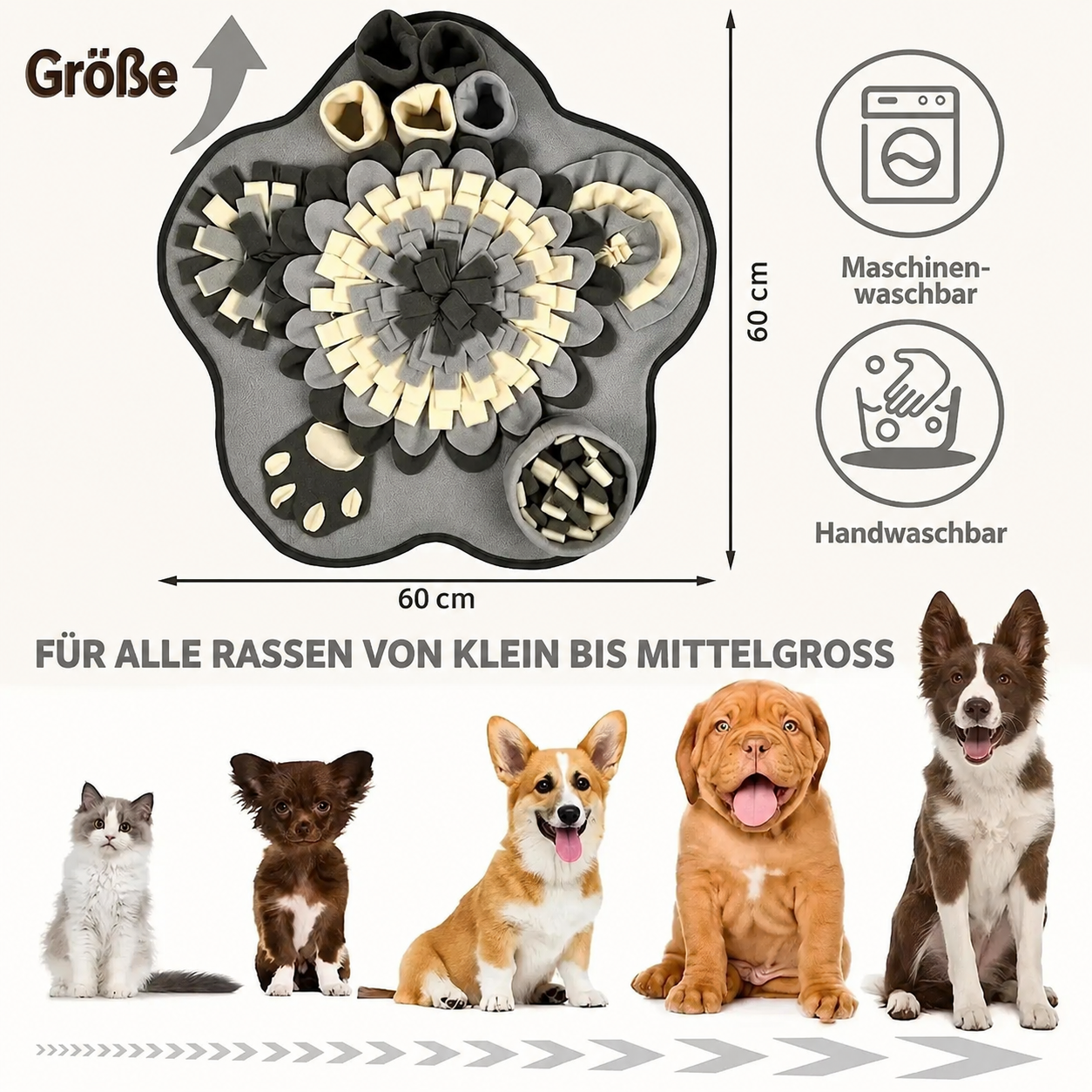 Flausi SchnüffelPfote anregende Schnüffelmatte Futtersuche und langsames Fressen 60 cm