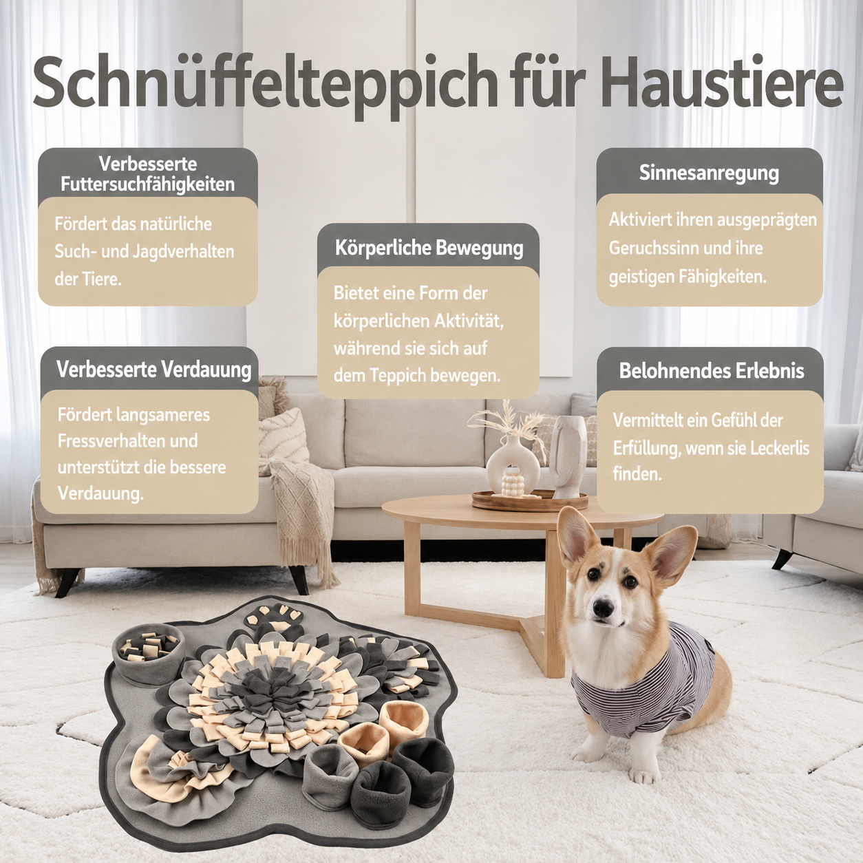 Flausi SchnüffelPfote anregende Schnüffelmatte Futtersuche und langsames Fressen 60 cm
