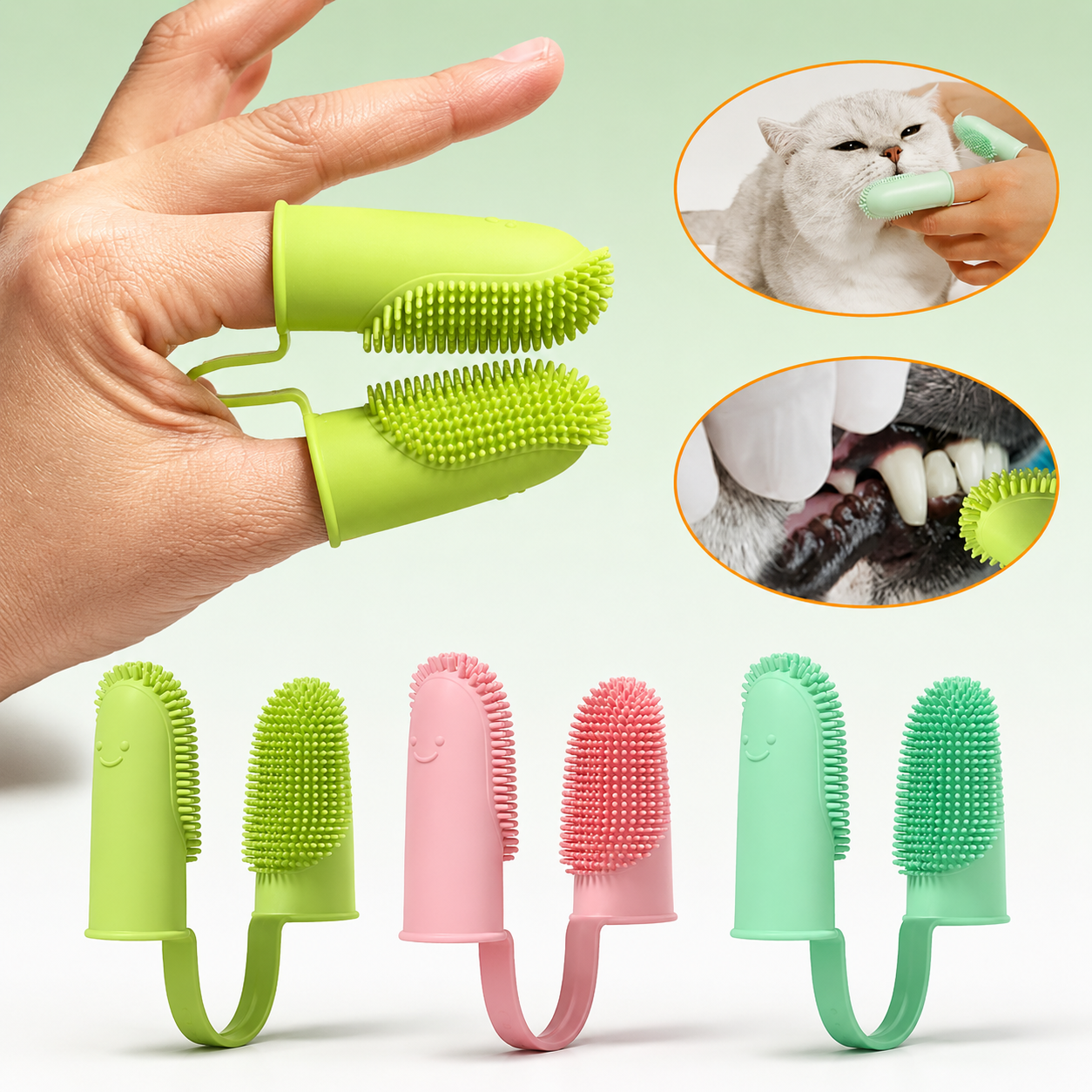 Flausi ZahnSanft pflegendes 2-Finger Zahnbürste Set für Hunde und Katzen