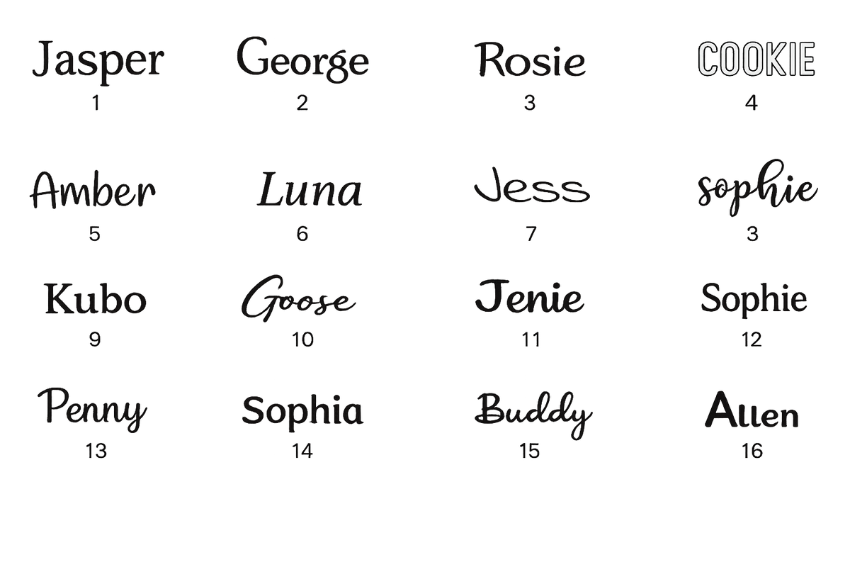 Schriftart-Übersicht 1–16